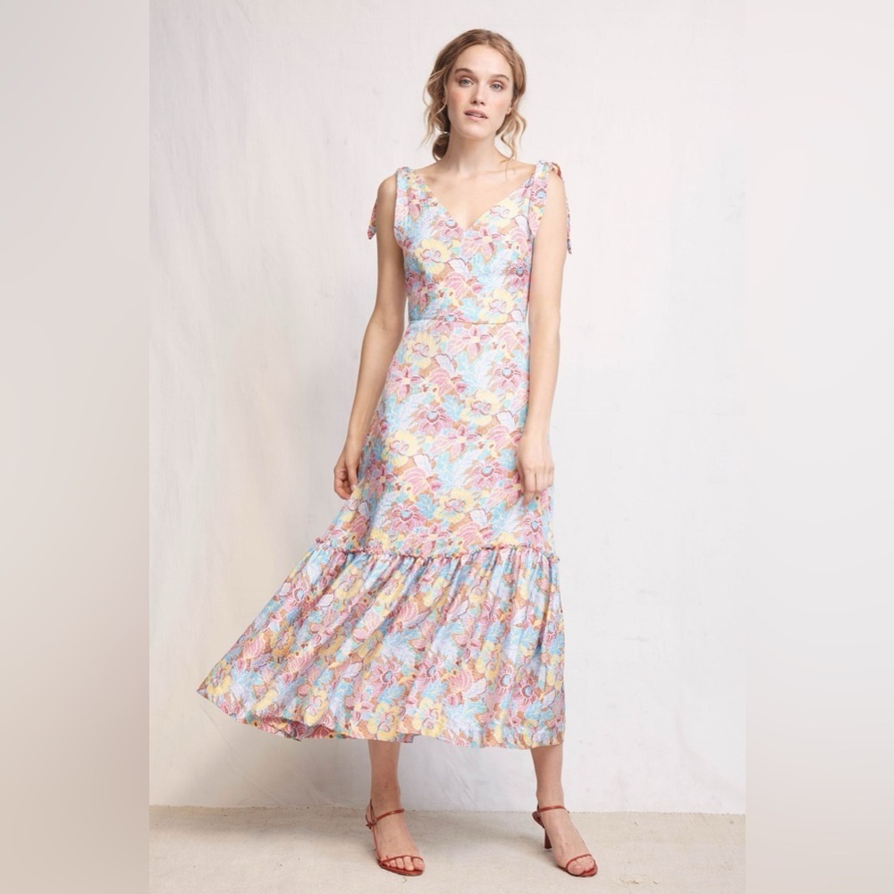 WARM Georgia Dot-Floral Silk Jacquard Shift Dress